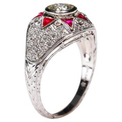 Natürlicher natürlicher 0,50 Karat Rubin 0,80 Karat runder Diamant 18Kt Weißgold Cocktail Halo Ring