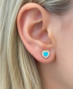Elegant 14K Yellow Gold Turquoise and Diamond Stud Earrings, 0.50ct