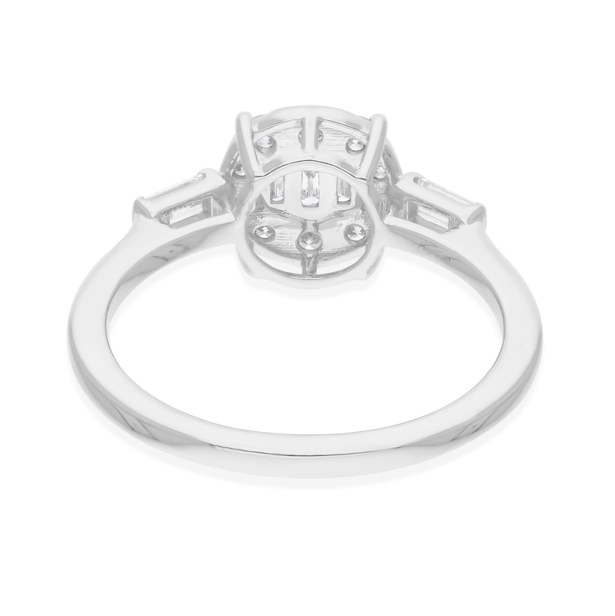 Natürlicher 0,51 Karat Baguette-Diamantring aus 18 Karat Weißgold mit rundem Brillantschliff im Zustand „Neu“ im Angebot in Diera, Dubai