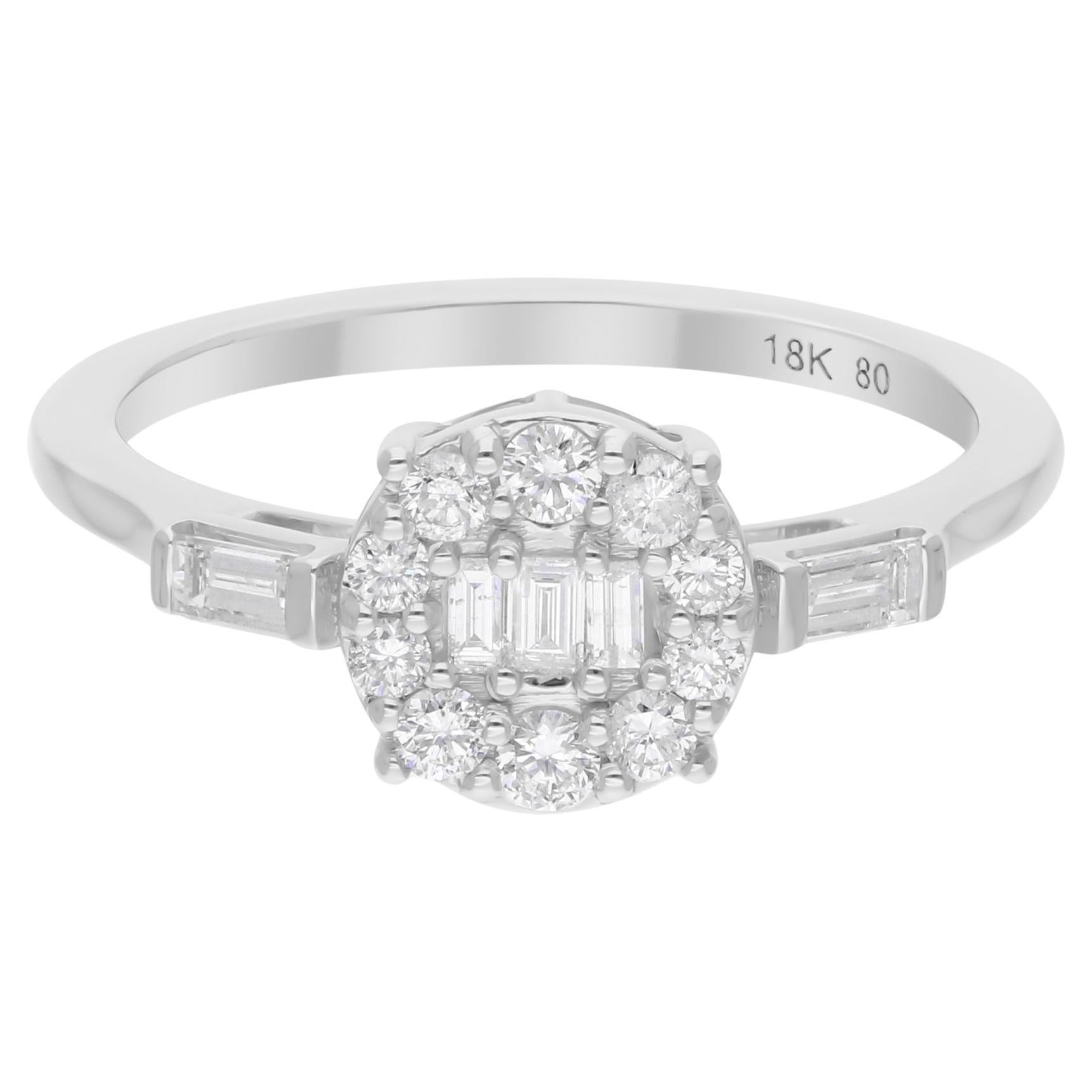 Natural 0.51 Carat Baguette Round Brilliant Cut Diamond Ring 18 Karat White Gold