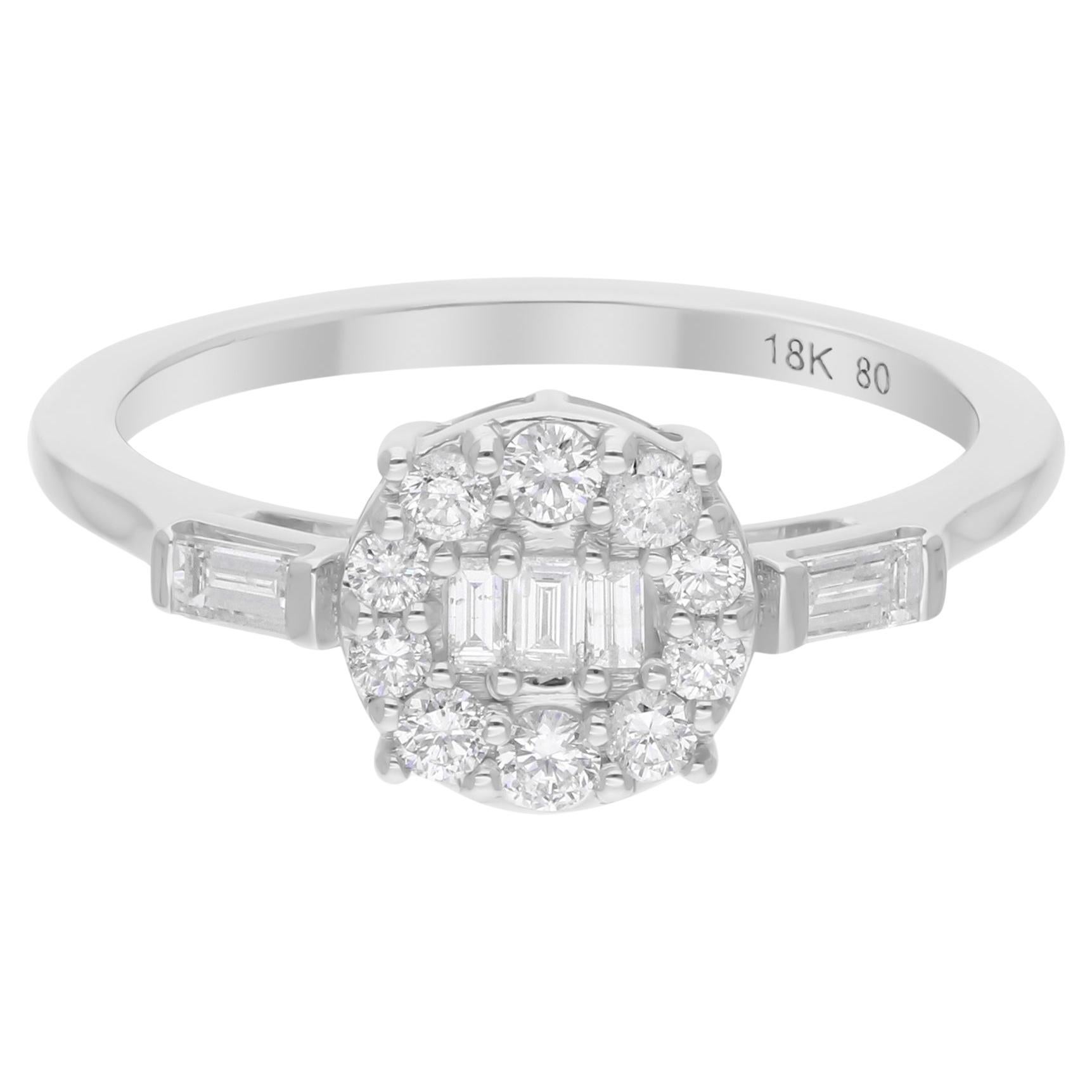 Anello con diamante naturale da 0,51 carati, taglio Baguette, rotondo e Brilliante, oro bianco 18 carati