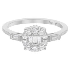 Anello con diamante naturale da 0,51 carati, taglio Baguette, rotondo e Brilliante, oro bianco 18 carati