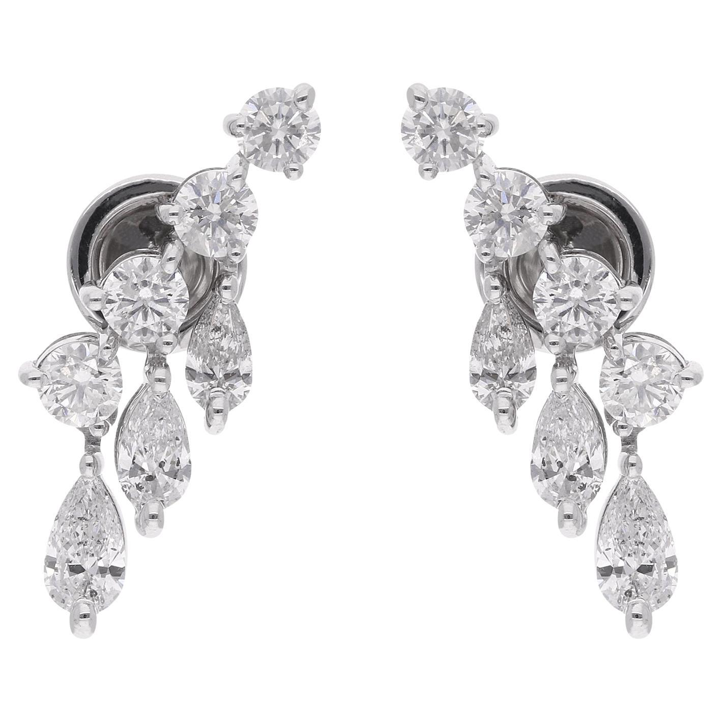 Natural 0.51 Carat Pear 
Round Diamond Earrings 14 Karat White Gold Jewelry