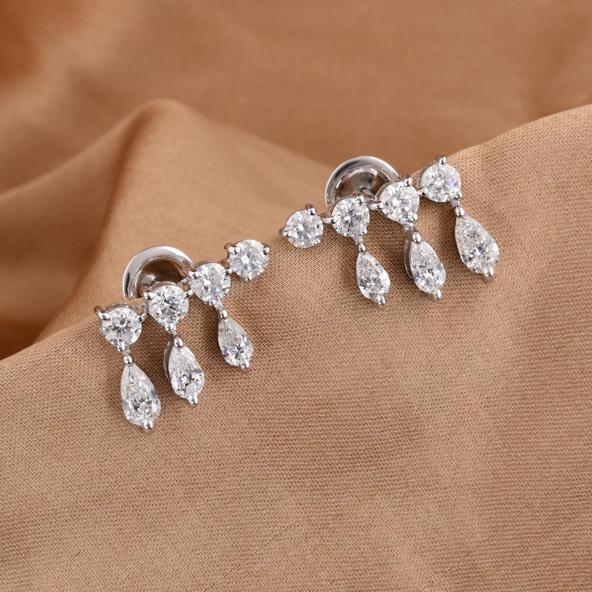 Pear Cut Natural 0.51 Carat Pear & Round Diamond Earrings 18 Karat White Gold Jewelry For Sale