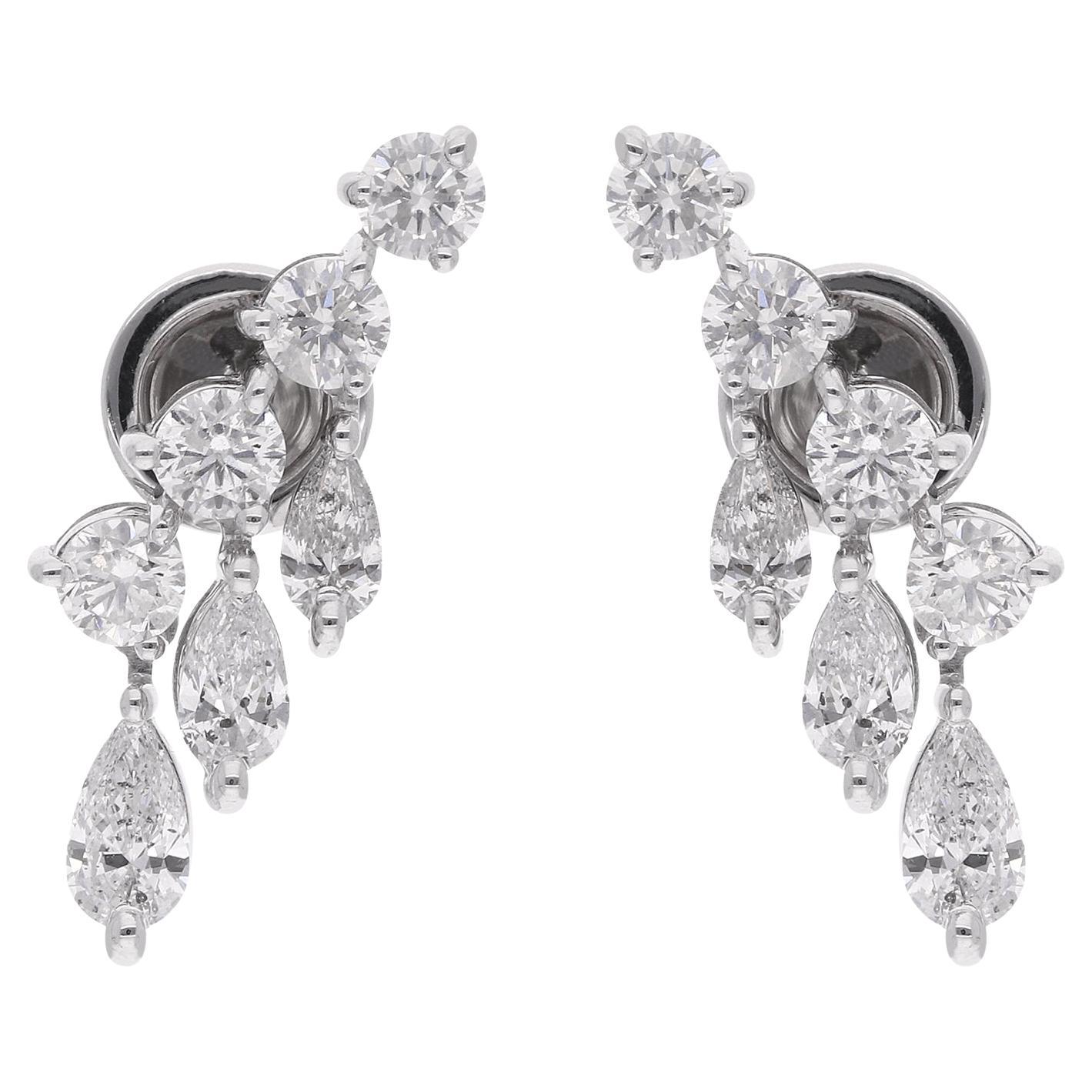 Natural 0.51 Carat Pear & Round Diamond Earrings 18 Karat White Gold Jewelry For Sale