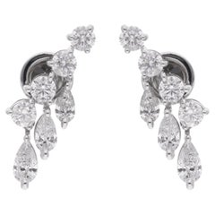 Boucles d'oreilles en or blanc 18 carats avec diamants naturels taille poire et rond de 0,51 carat