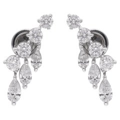 Natural 0.51 Carat Pear & Round Diamond Earrings 18 Karat White Gold Jewelry