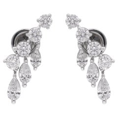 Natural 0.51 Carat Pear 
Round Diamond Earrings 18 Karat White Gold Jewelry
