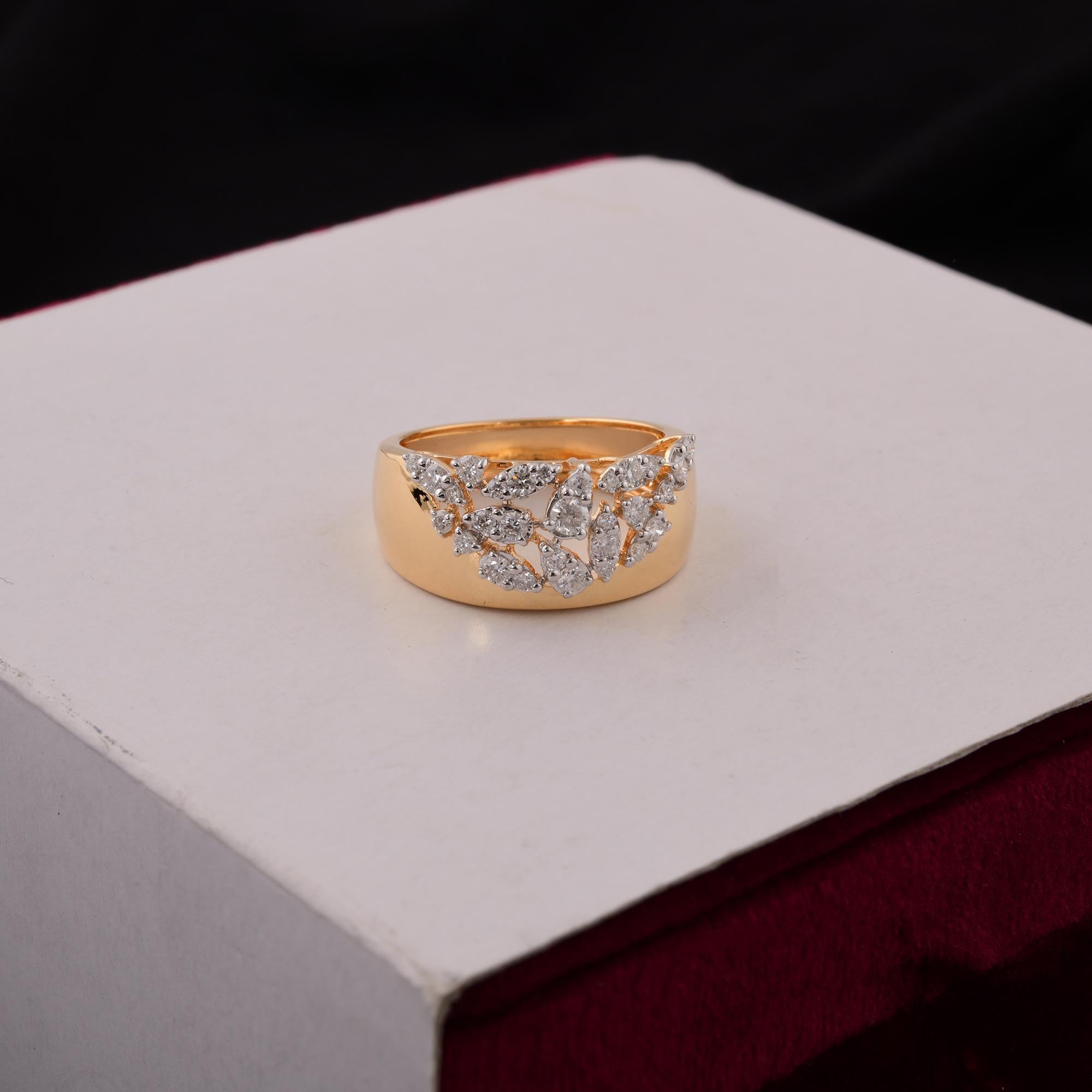 Women's Natural 0.51 Carat Round Diamond Ring 14 Karat Yellow Gold Handmade Fine Jewelry For Sale