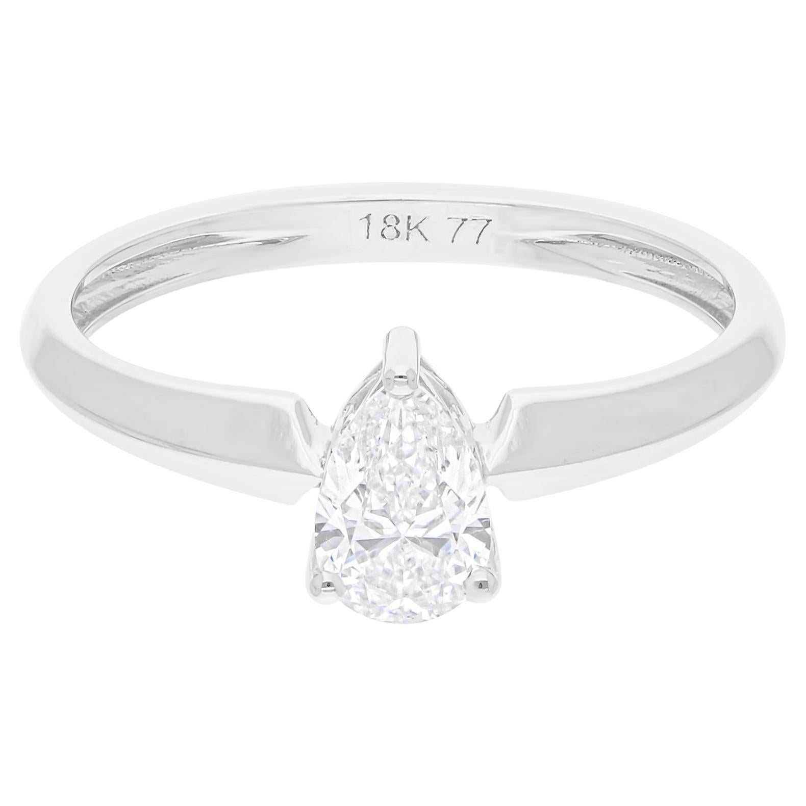 For Sale:  Natural 0.51 Carat SI/H Pear Diamond Solitaire Ring 18 Karat White Gold
