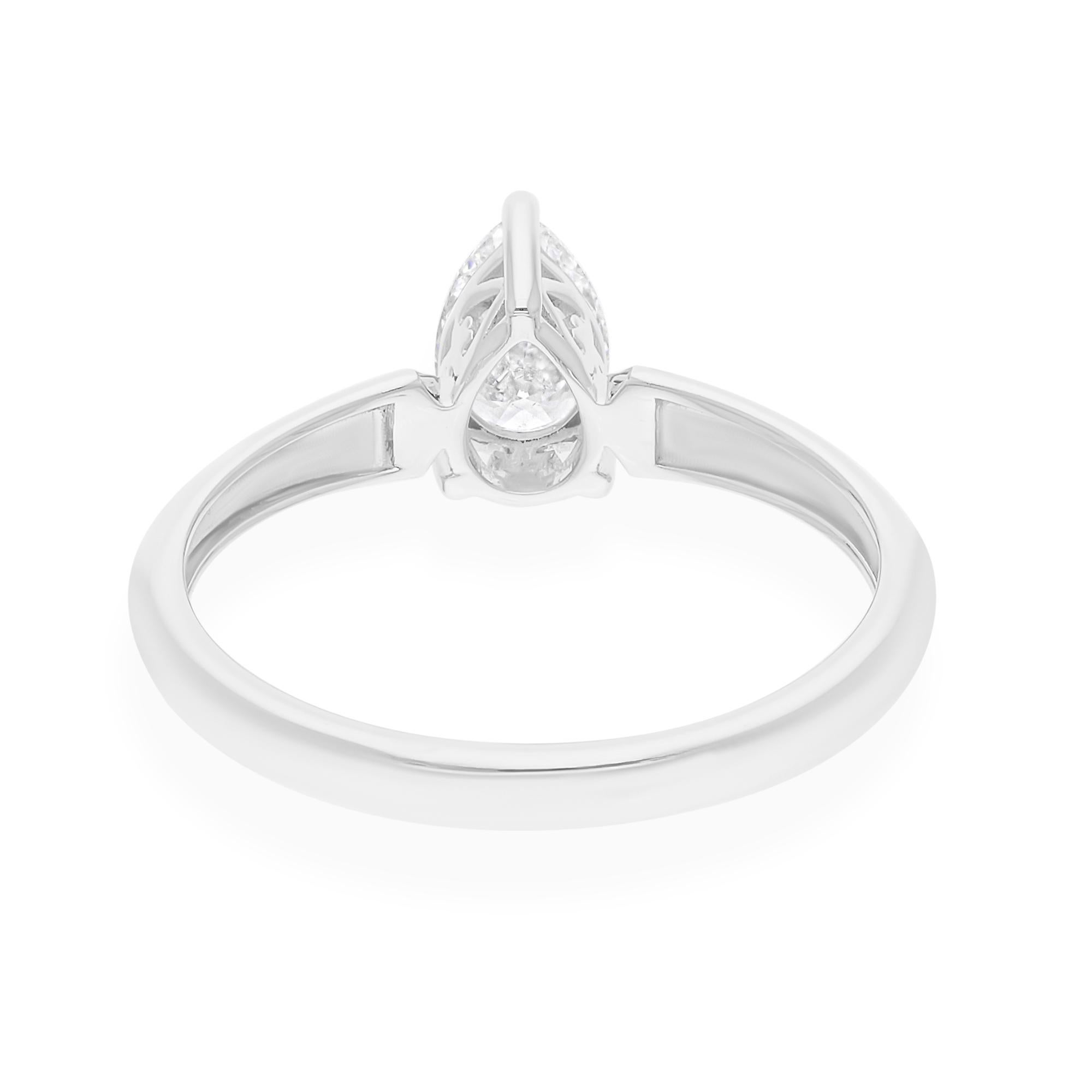 Women's Natural 0.51 Carat SI/H Solitaire Pear Diamond Ring 18 Karat White Gold Jewelry For Sale