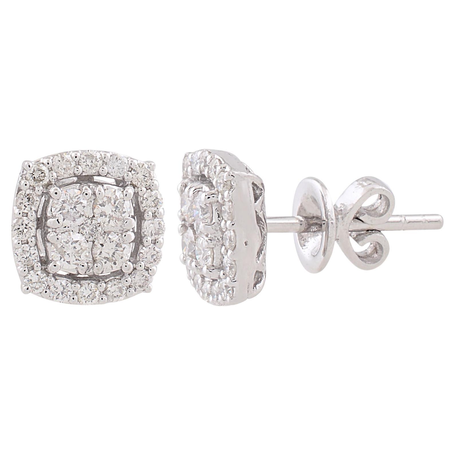 Natural 0.52 Carat Diamond Stud Earrings 10 Karat Solid White Gold Fine Jewelry For Sale