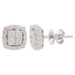 Natural 0.52 Carat Diamond Stud Earrings 10 Karat Solid White Gold Fine Jewelry