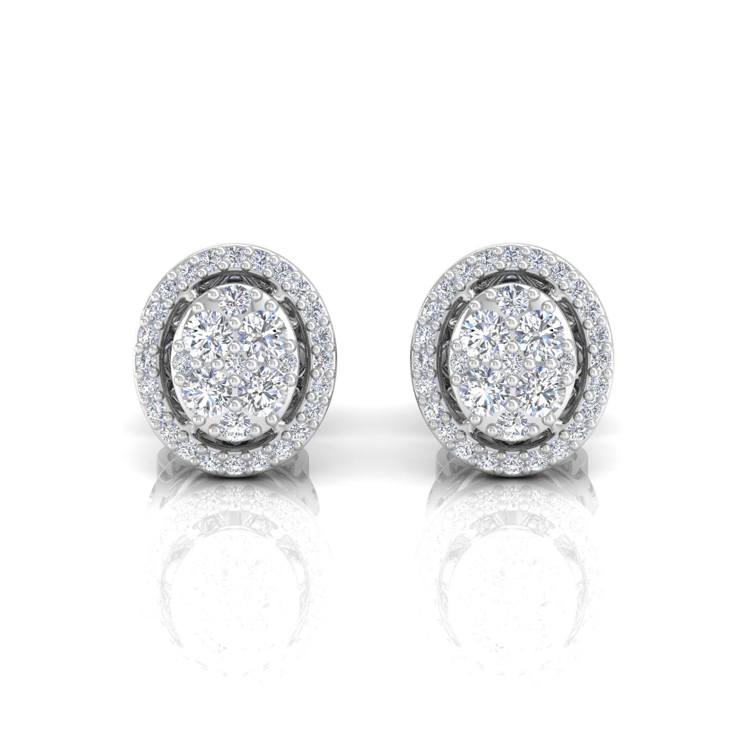Natural 0.52 Carat Round Diamond Oval Stud Earrings 10 Karat White Gold Jewelry For Sale 1