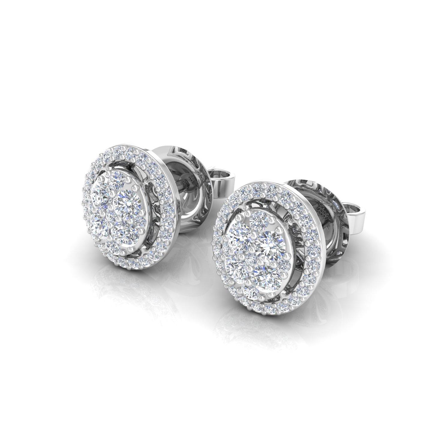 Clous d'oreilles ovales en or blanc 10 carats et diamants ronds de 0,52 carat en vente 2