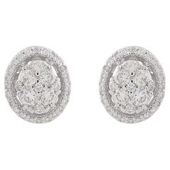 Natural 0.52 Carat Round Diamond Oval Stud Earrings 10 Karat White Gold Jewelry
