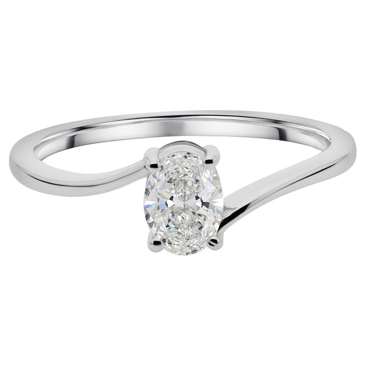 Natural 0.52 Carat SI Clarity HI Color Oval Diamond Ring 14 Karat White Gold