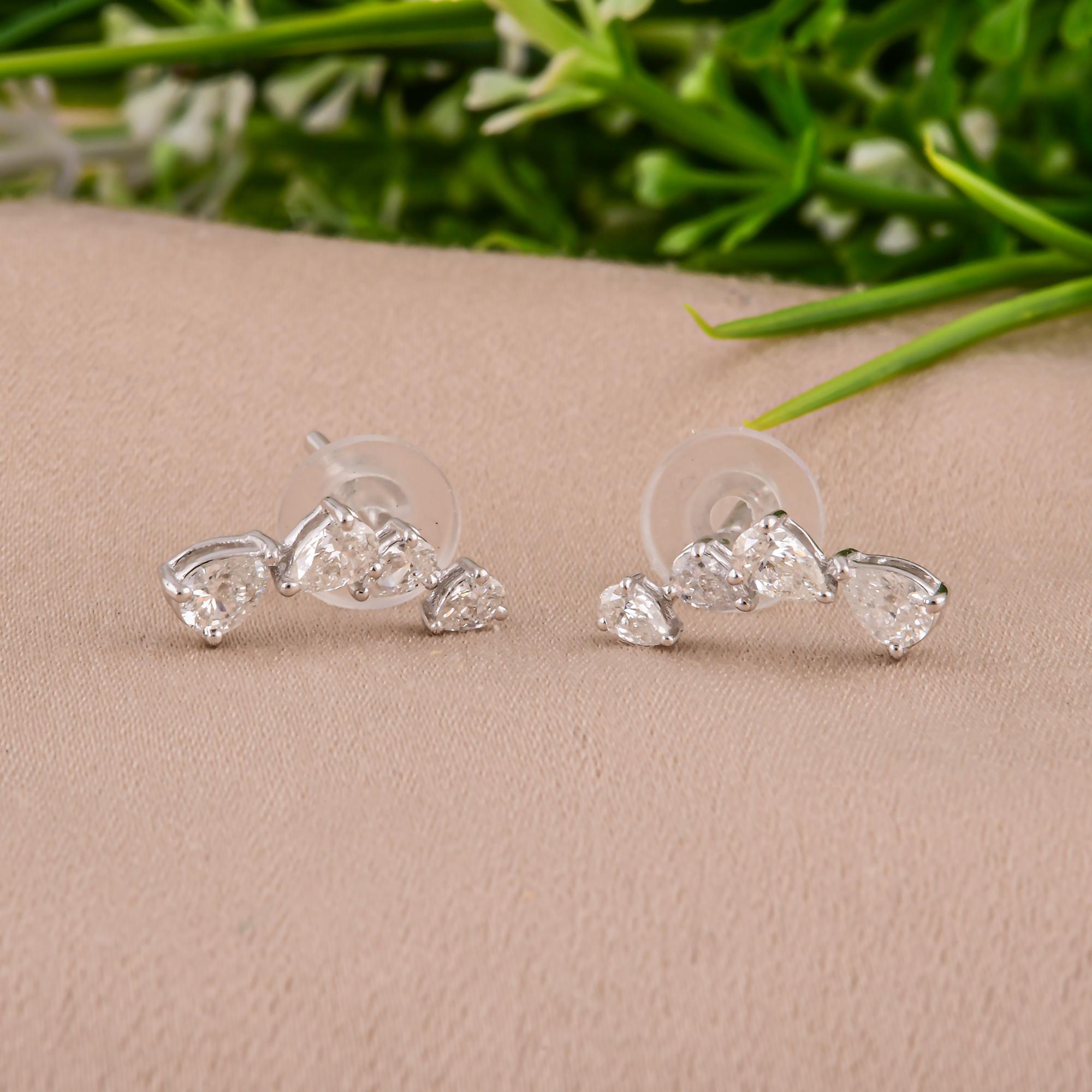 Modern Natural 0.52 Carat SI/H Pear Shape Diamond Earrings 14 Karat White Gold Jewelry For Sale