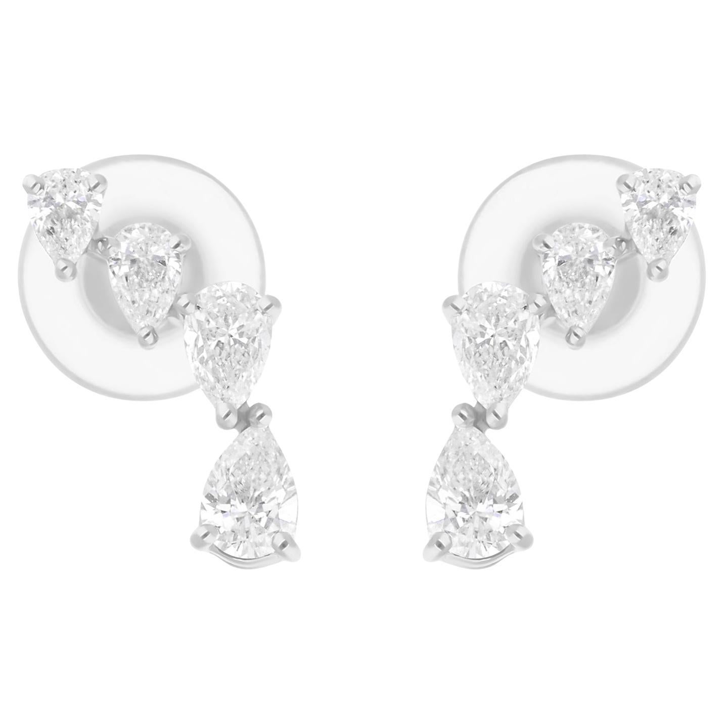 Natural 0.52 Carat SI/H Pear Shape Diamond Earrings 14 Karat White Gold Jewelry
