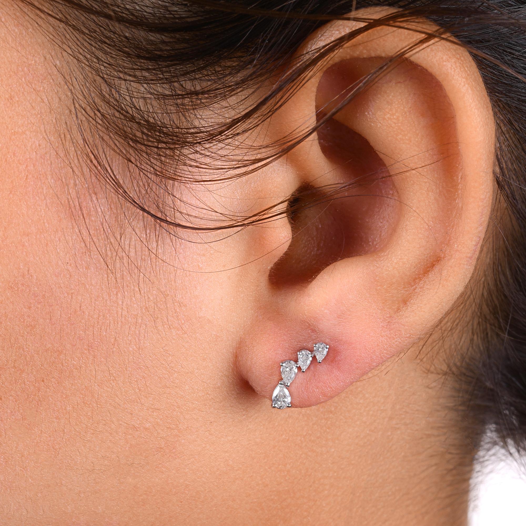 Pear Cut Natural 0.52 Carat SI/H Pear Shape Diamond Earrings 18 Karat White Gold Jewelry For Sale