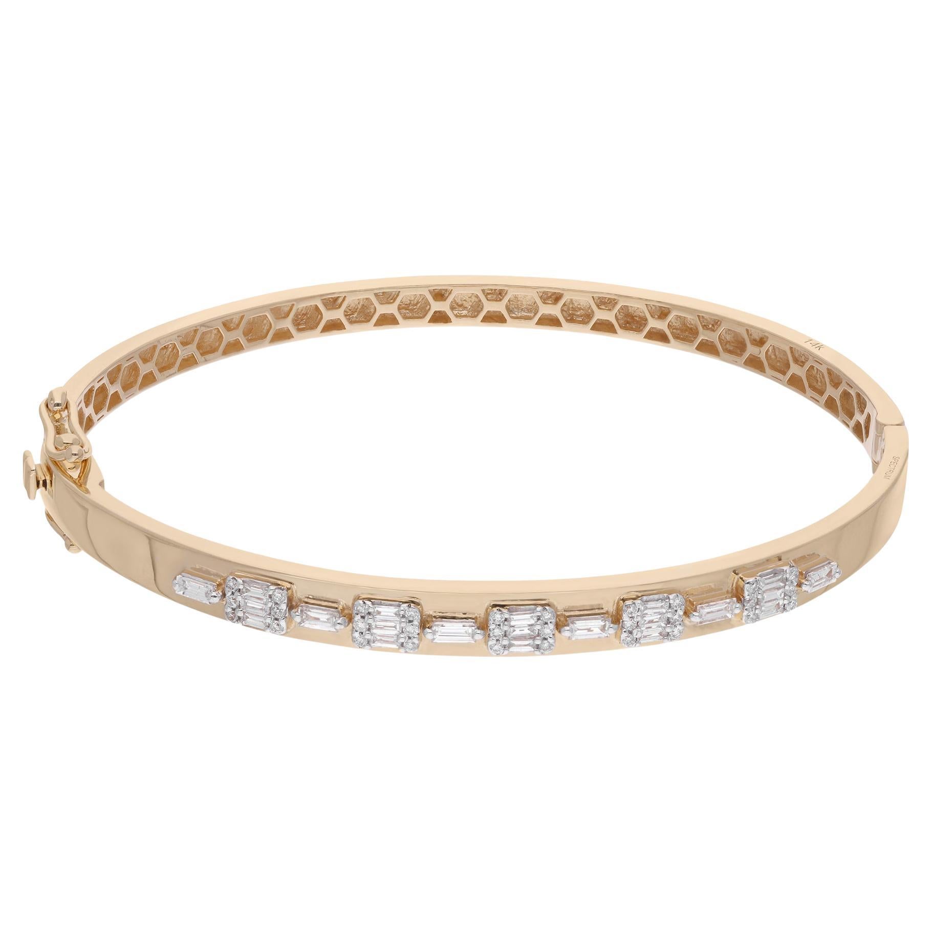 Women's Natural 0.53 Carat Baguette Diamond 14 Karat Yellow Gold Cuff Bracelet Jewelry For Sale