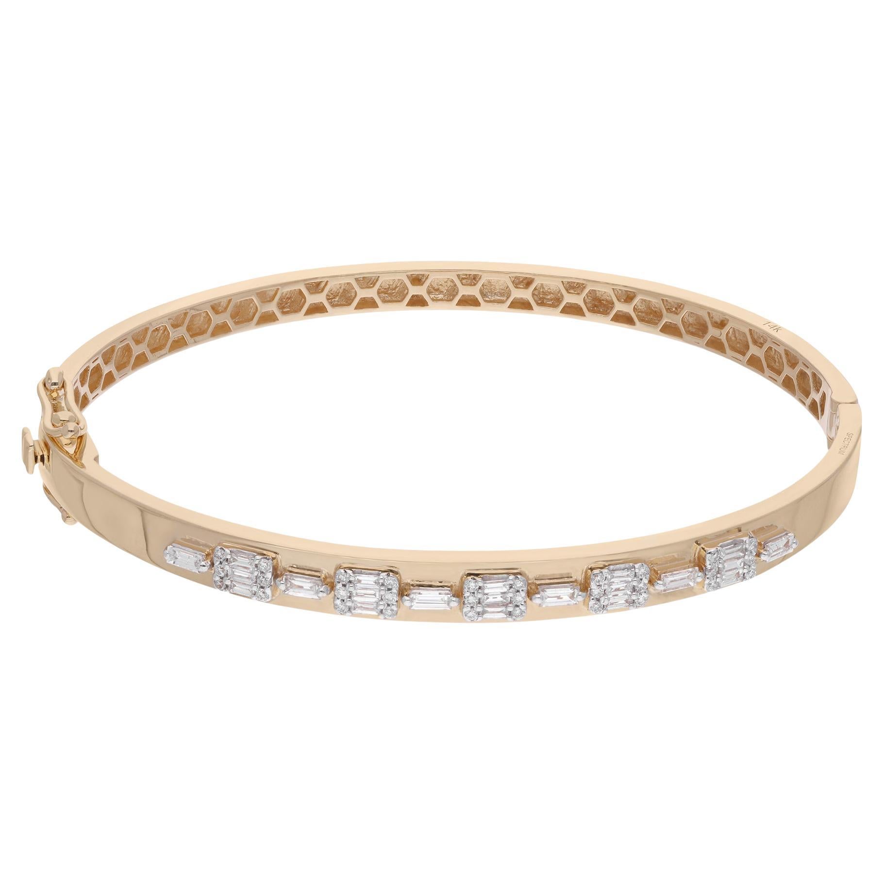 Nature 0.53 Carat Baguette Diamond 14 Karat Yellow Gold Cuff Bracelet Jewelry