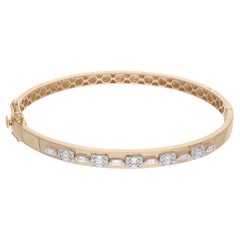 Nature 0.53 Carat Baguette Diamond 14 Karat Yellow Gold Cuff Bracelet Jewelry