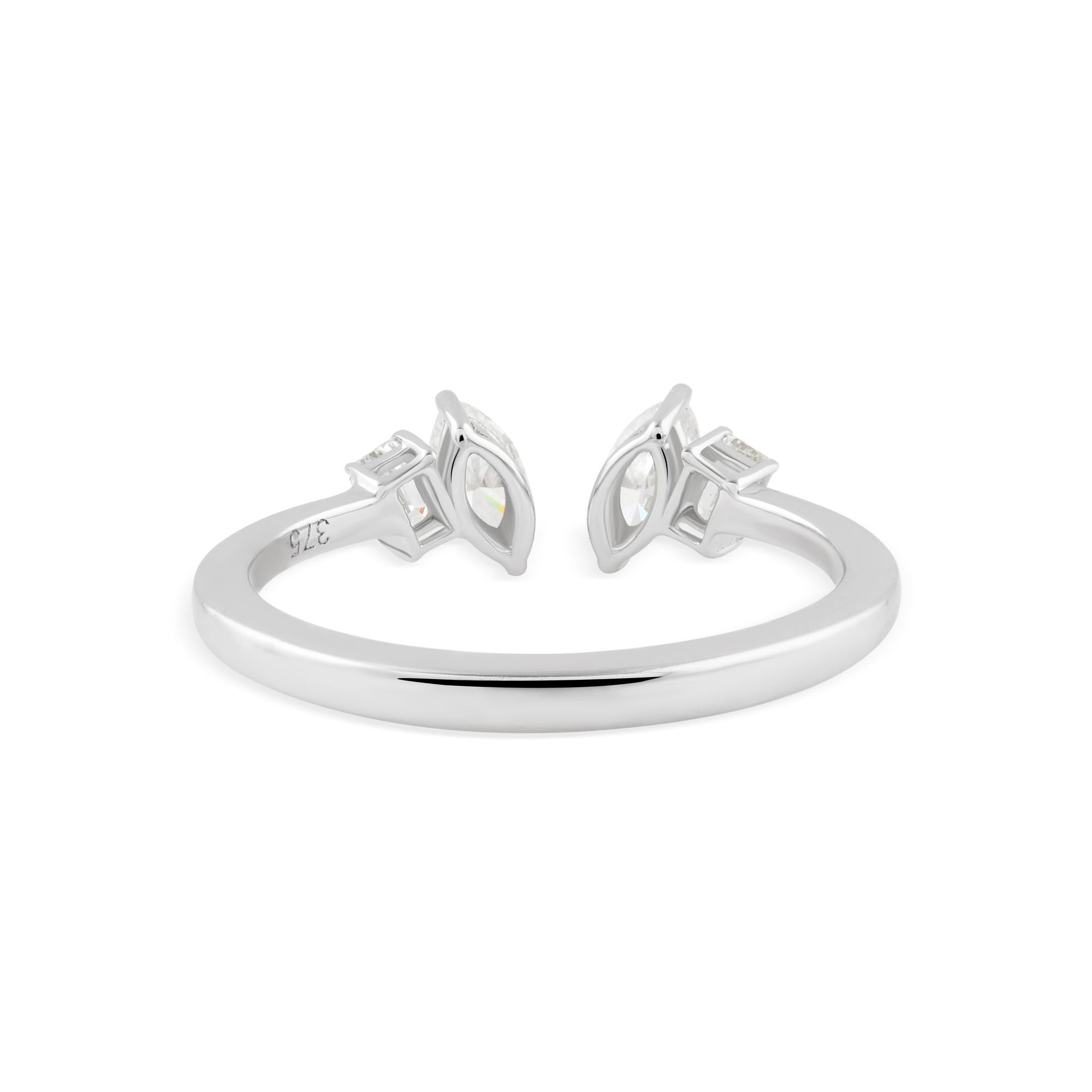 Im Angebot: Natürlicher 0,53 Karat SI/H Marquise Smaragdschliff Diamantring 9 Karat Weißgold () 3