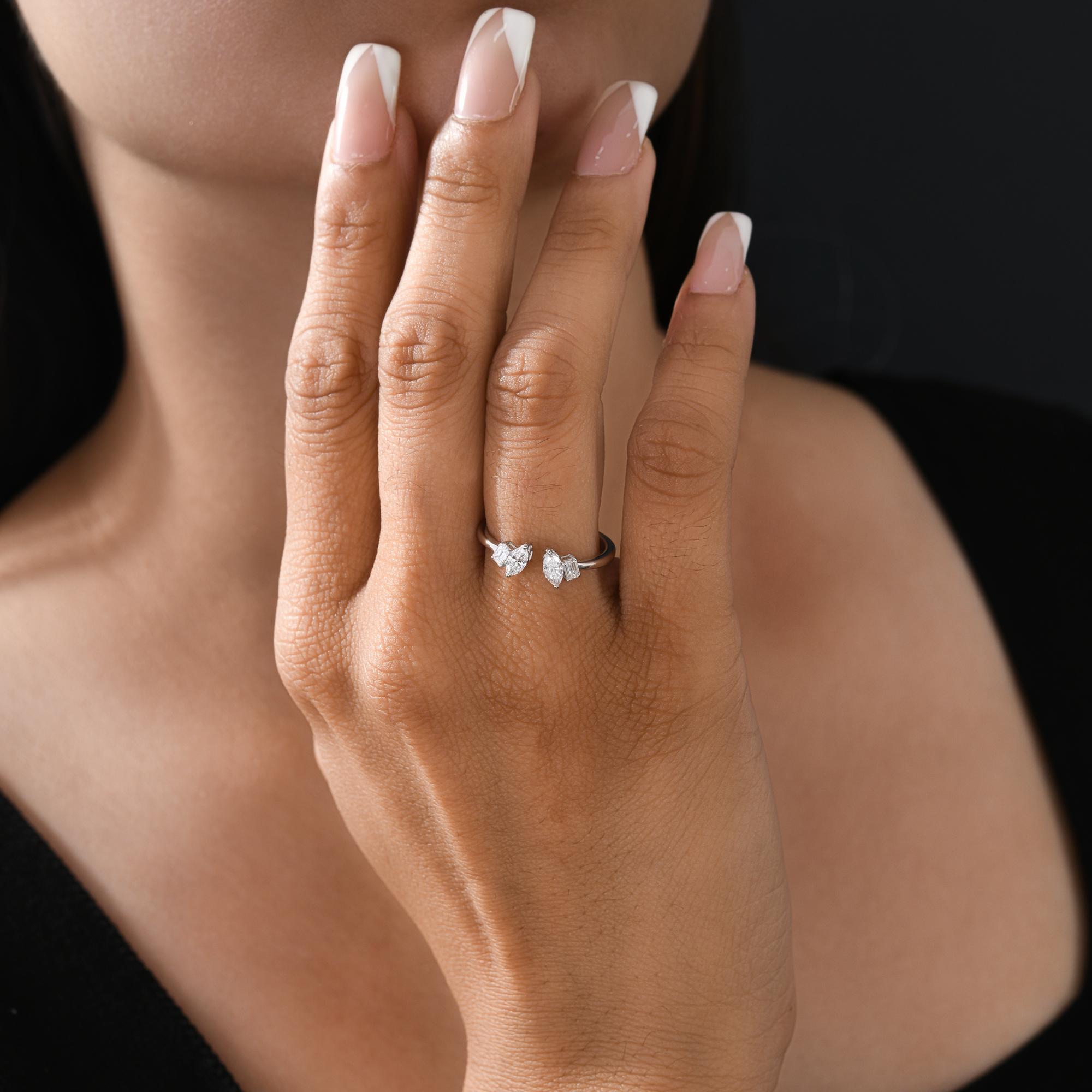 Im Angebot: Natürlicher 0,53 Karat SI/H Marquise Smaragdschliff Diamantring 9 Karat Weißgold () 2