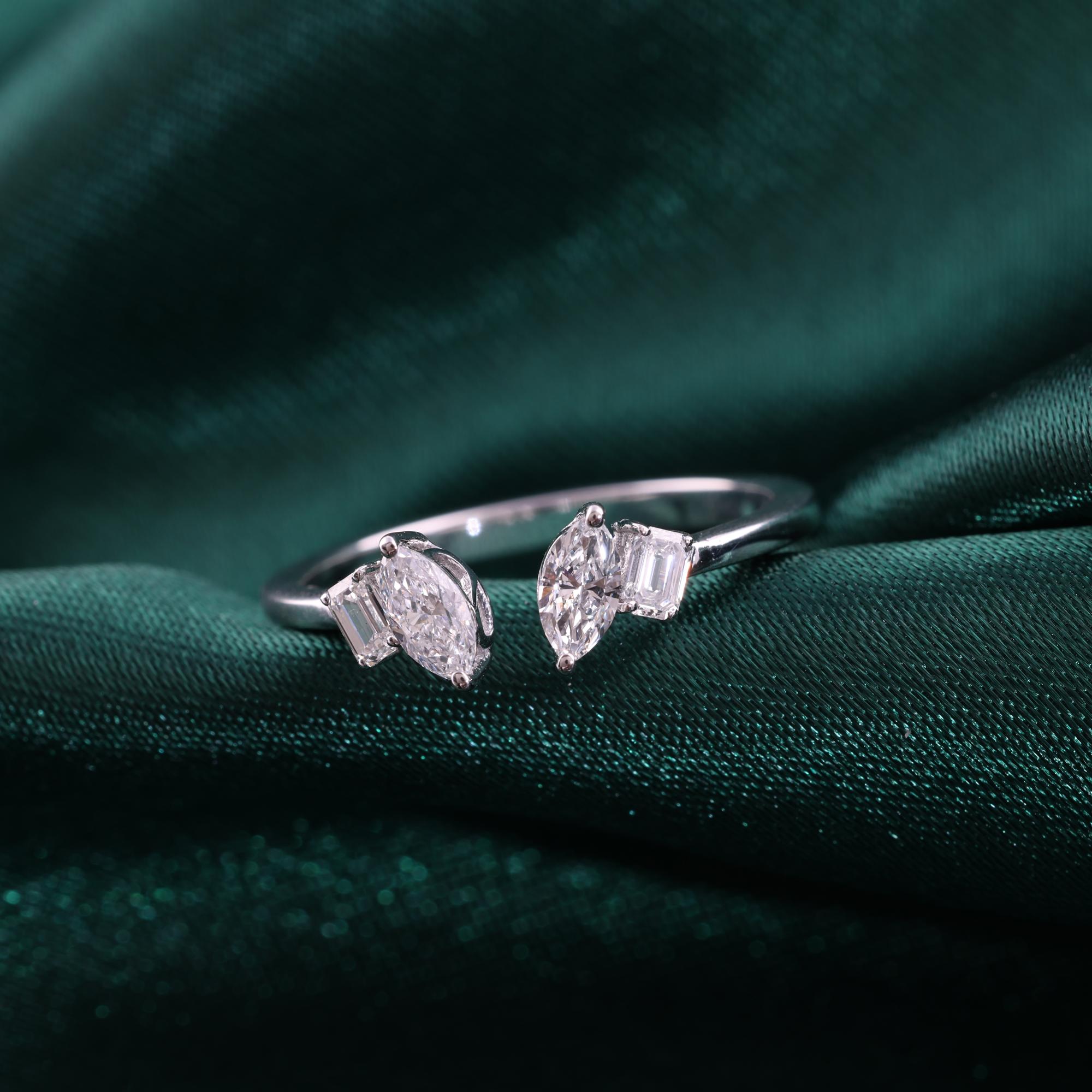 Im Angebot: Natürlicher 0,53 Karat SI/H Marquise Smaragdschliff Diamantring 9 Karat Weißgold () 4