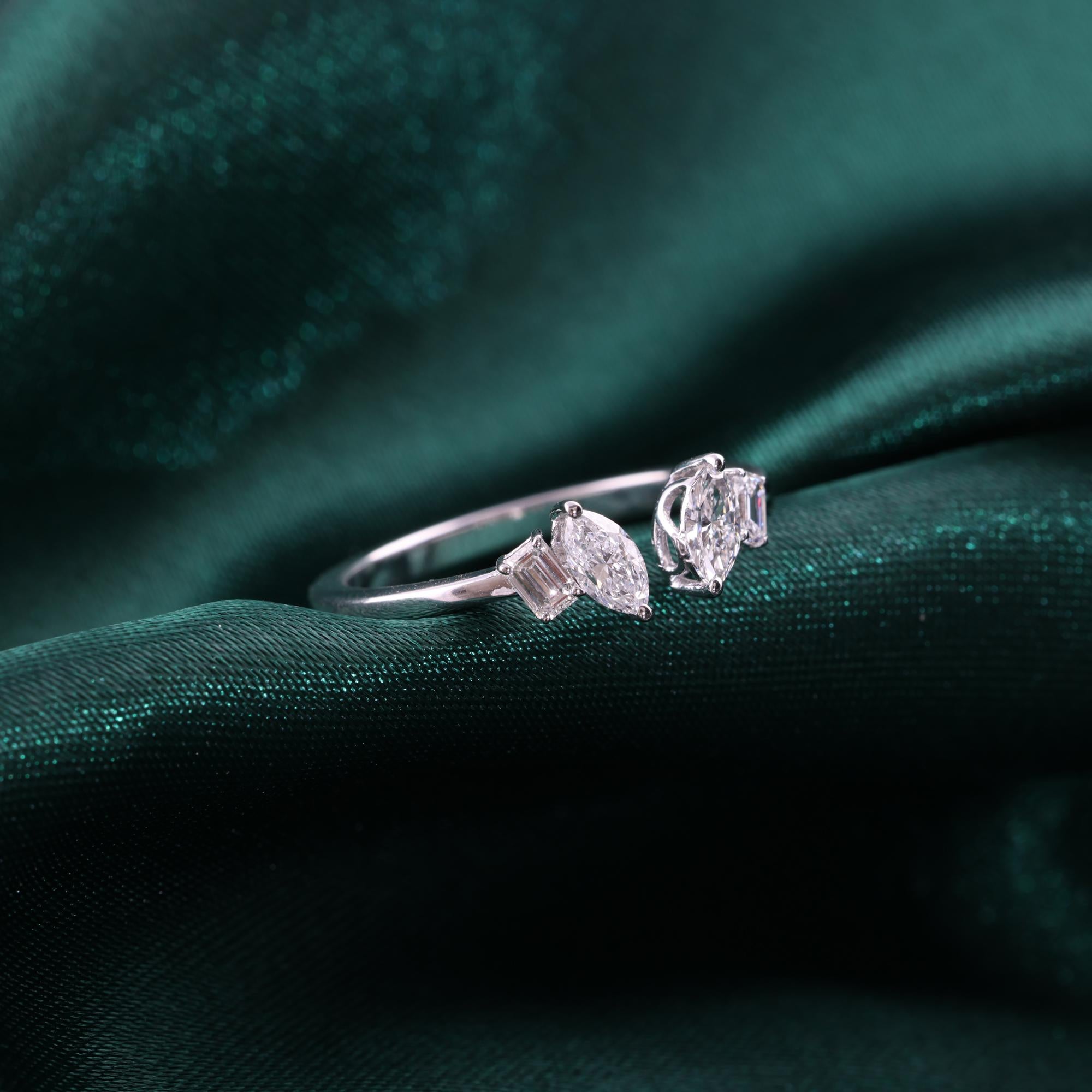 Im Angebot: Natürlicher 0,53 Karat SI/H Marquise Smaragdschliff Diamantring 9 Karat Weißgold () 6