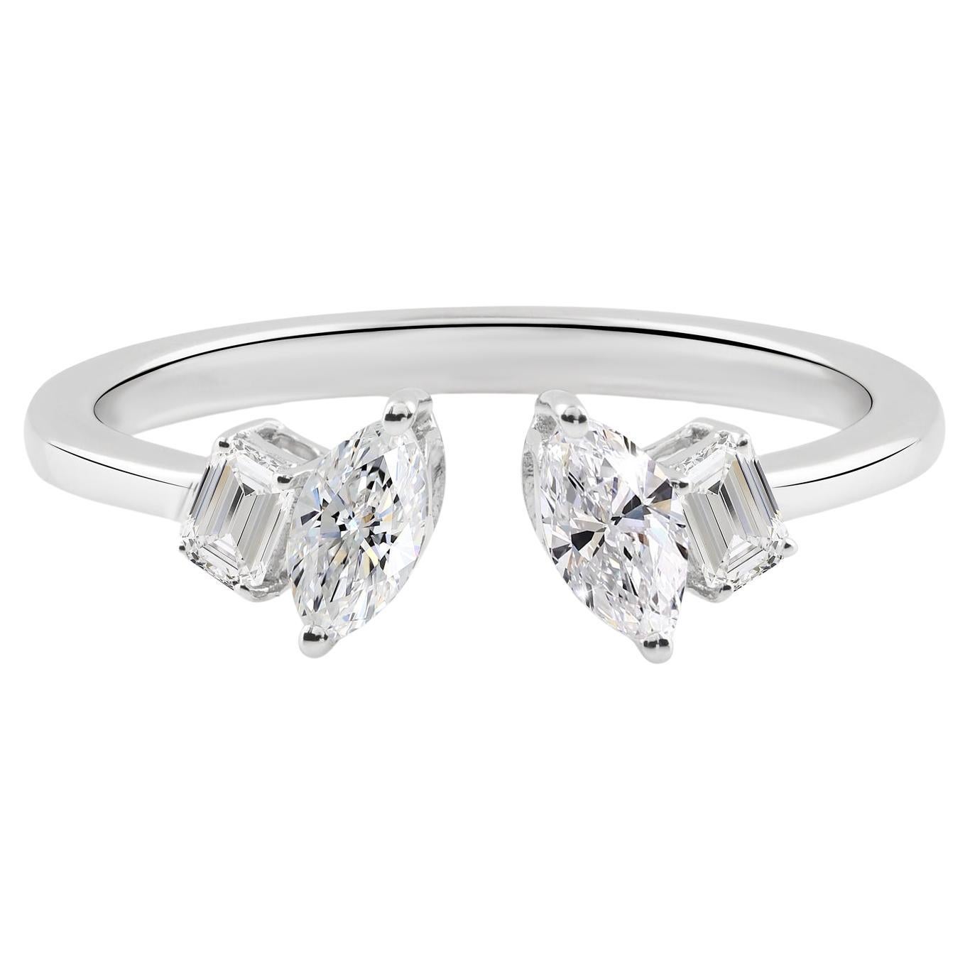 Natürlicher 0,53 Karat SI/H Marquise Smaragdschliff Diamantring 9 Karat Weißgold