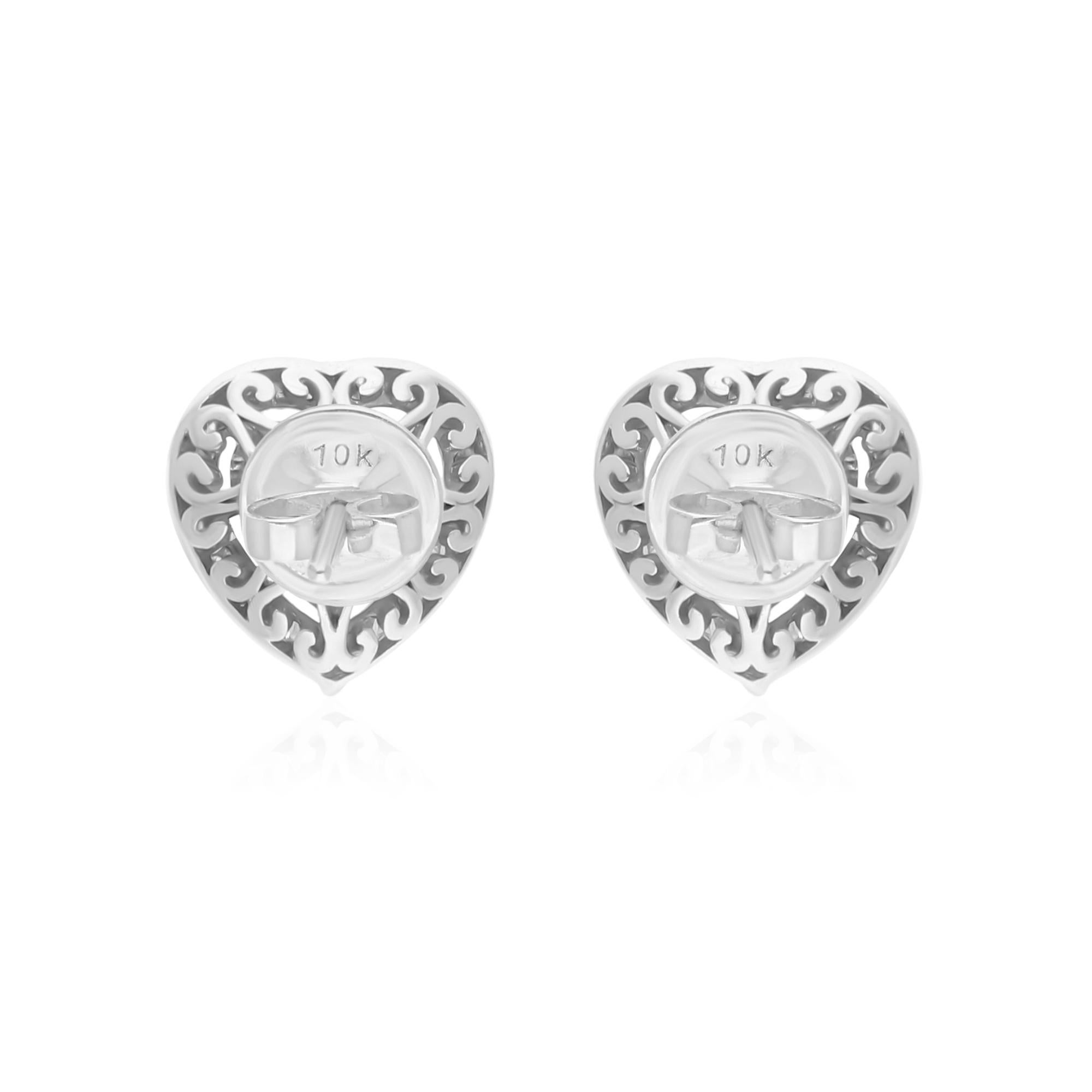 Natural 0.53 Carat SI/HI Round Diamond Heart Earrings 10k White Gold Jewelry In New Condition For Sale In Diera, Dubai