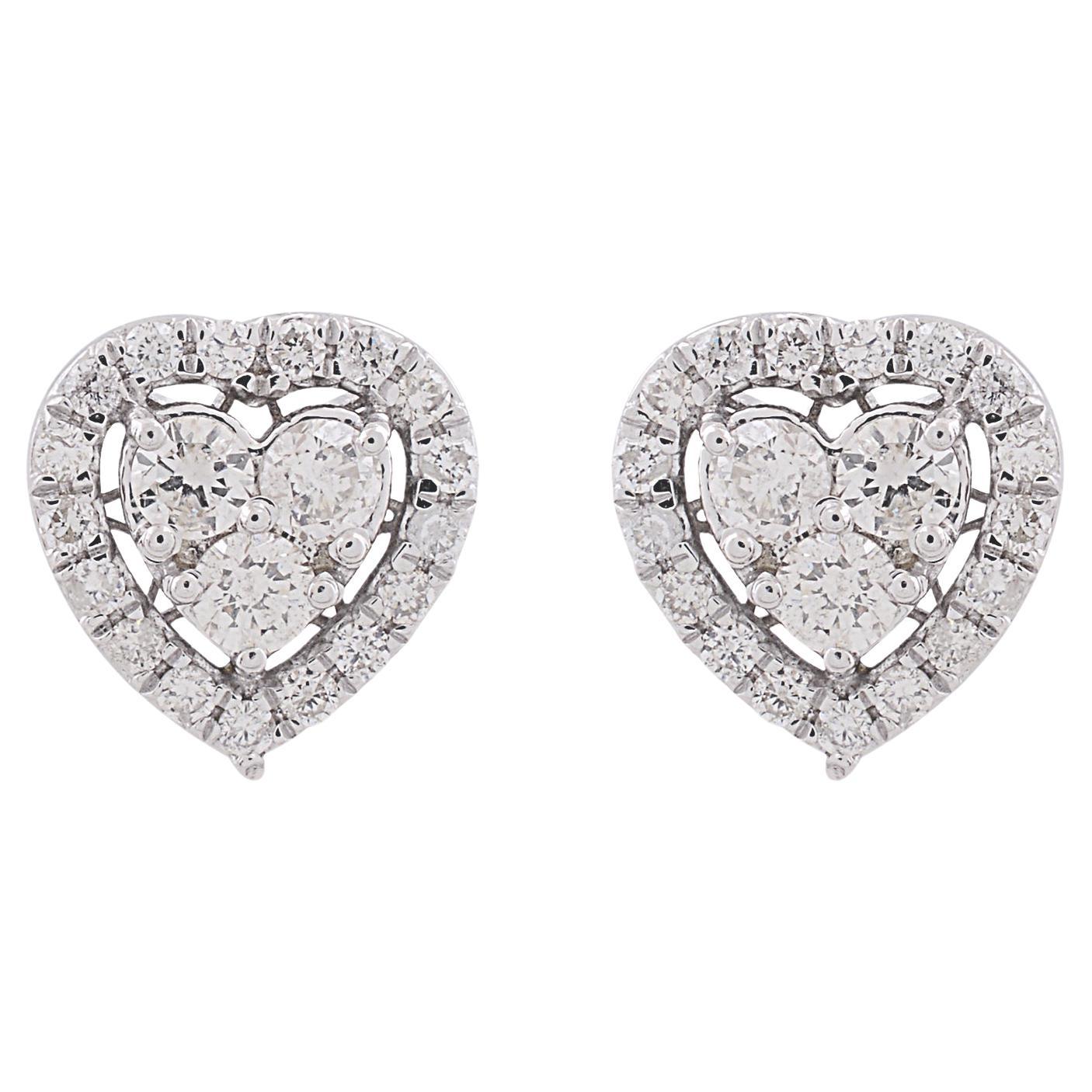 Natural 0.53 Carat SI/HI Round Diamond Heart Earrings 10k White Gold Jewelry