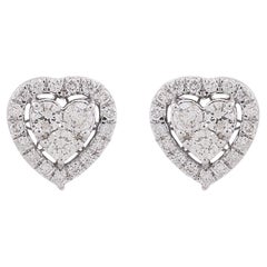 Natural 0.53 Carat SI/HI Round Diamond Heart Earrings 10k White Gold Jewelry