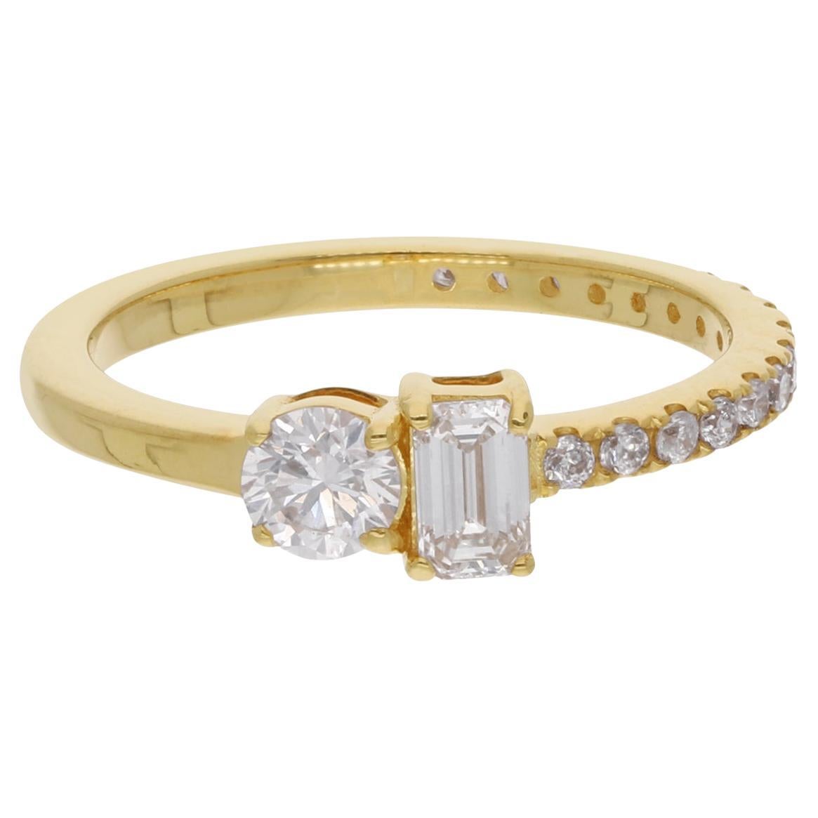 Nature 0.53Ct SI/H Diamond Two Stone Dainty Band Ring 14 Karat Yellow Gold