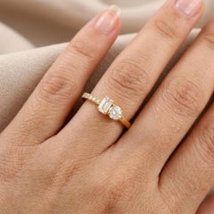 Natural 0.53Ct SI/H Diamond Two Stone Toi et Moi Ring 14 Karat Yellow Gold