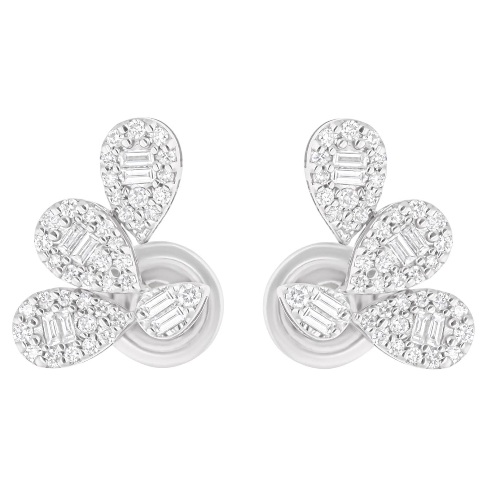 Natural 0.54 Carat SI/H Diamond Cluster Stud Earrings 18 Karat White Gold
