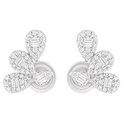 Natural 0.54 Carat SI/H Diamond Cluster Stud Earrings 18 Karat White Gold