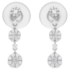 Boucles d
oreilles en or blanc 18 carats avec diamants ronds de 0,54 carat SI/H