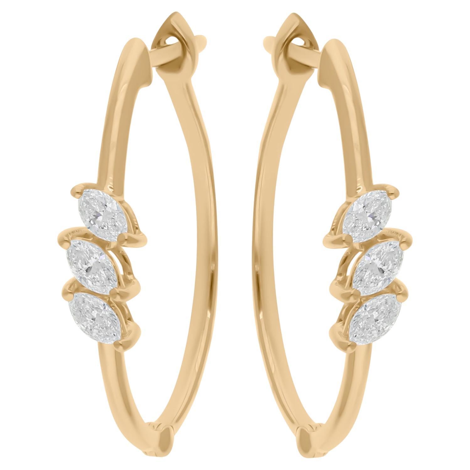 Natürliche 0,54 Karat SI/H Drei Marquise-Diamant-Ohrringe 14 Karat Gelbgold