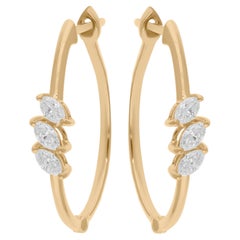 Boucles d'oreilles en or jaune 18 carats avec trois diamants marquises de 0,54 carat SI/H