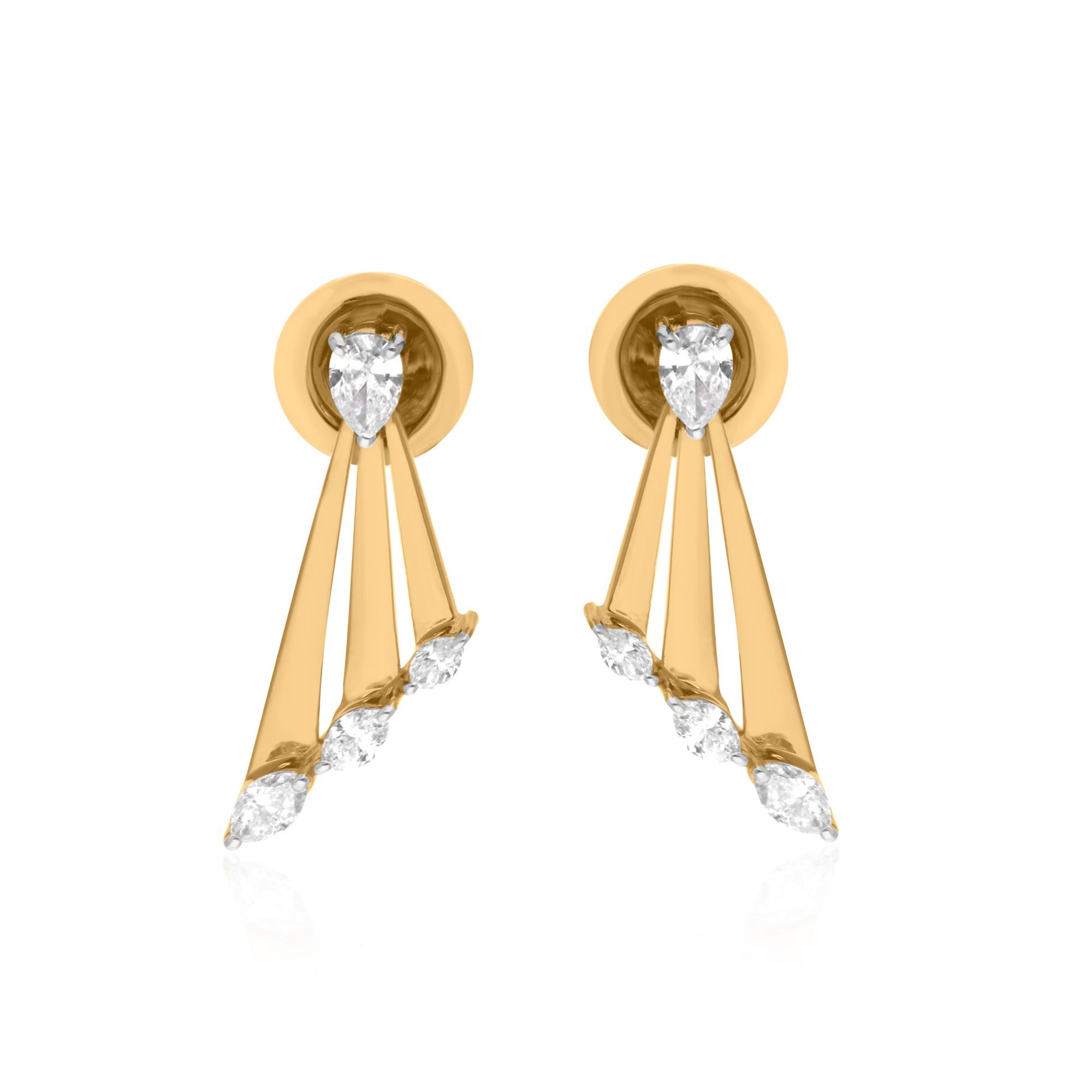 Boucles d
oreilles en or jaune 18 carats avec diamants taille marquise et poire de 0,55 carat