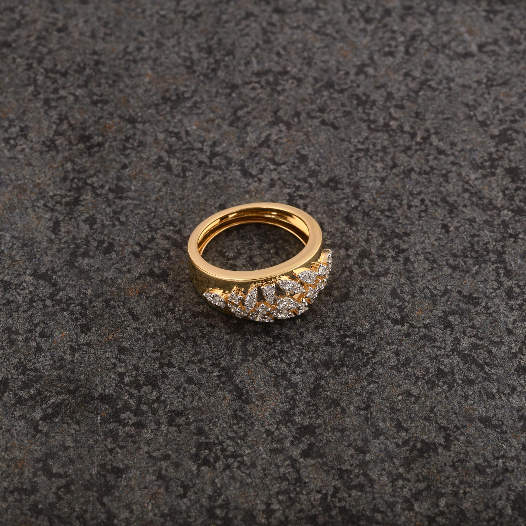 Nature 0.55 Carat Round Diamond Dome Ring 14 Karat Yellow Gold Fine Jewelry Pour femmes en vente