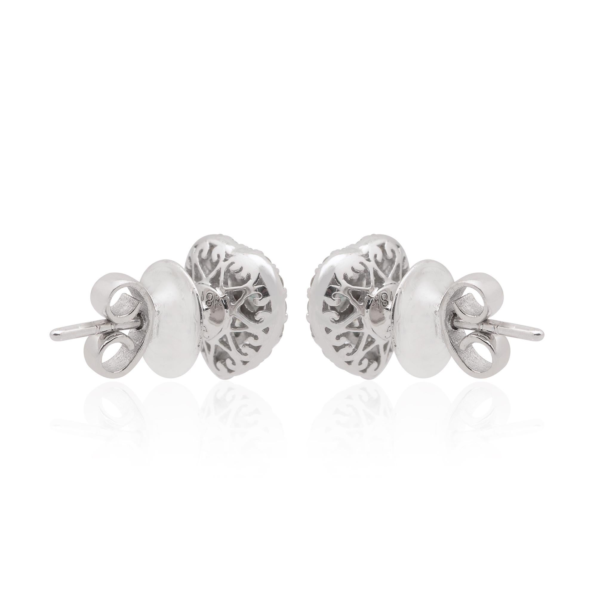 Women's Natural 0.55 Carat Round Diamond Heart Stud Earrings 14 Karat White Gold Jewelry For Sale