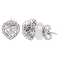 Natural 0.55 Carat Round Diamond Heart Stud Earrings 14 Karat White Gold Jewelry