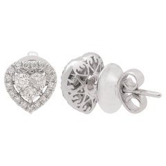 Clous d'oreilles cœur en or blanc 18 carats avec diamants ronds naturels de 0,55 carat