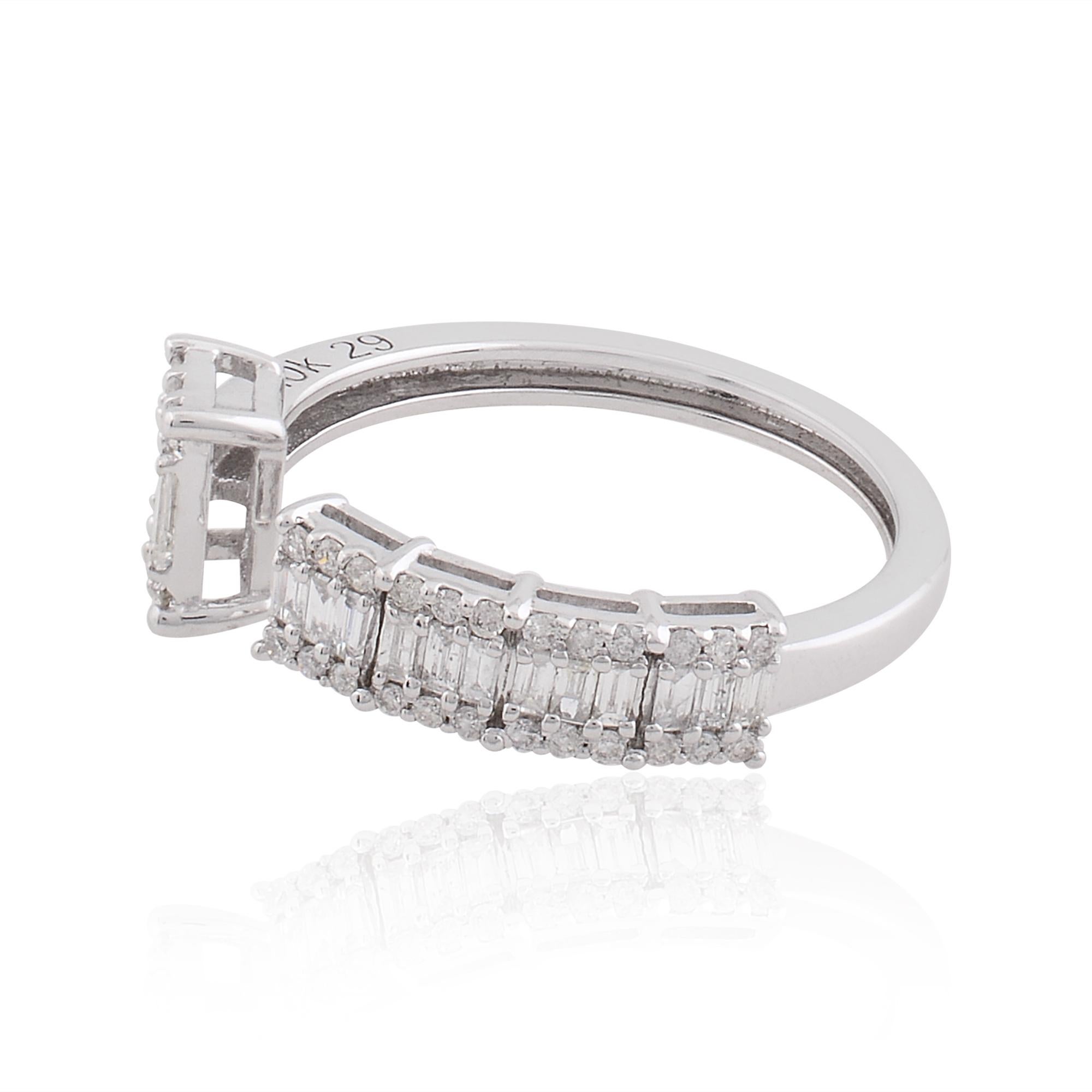 Modern Natural 0.55 Carat SI/H Baguette Brilliant Cut Diamond Cuff Ring 10k White Gold For Sale