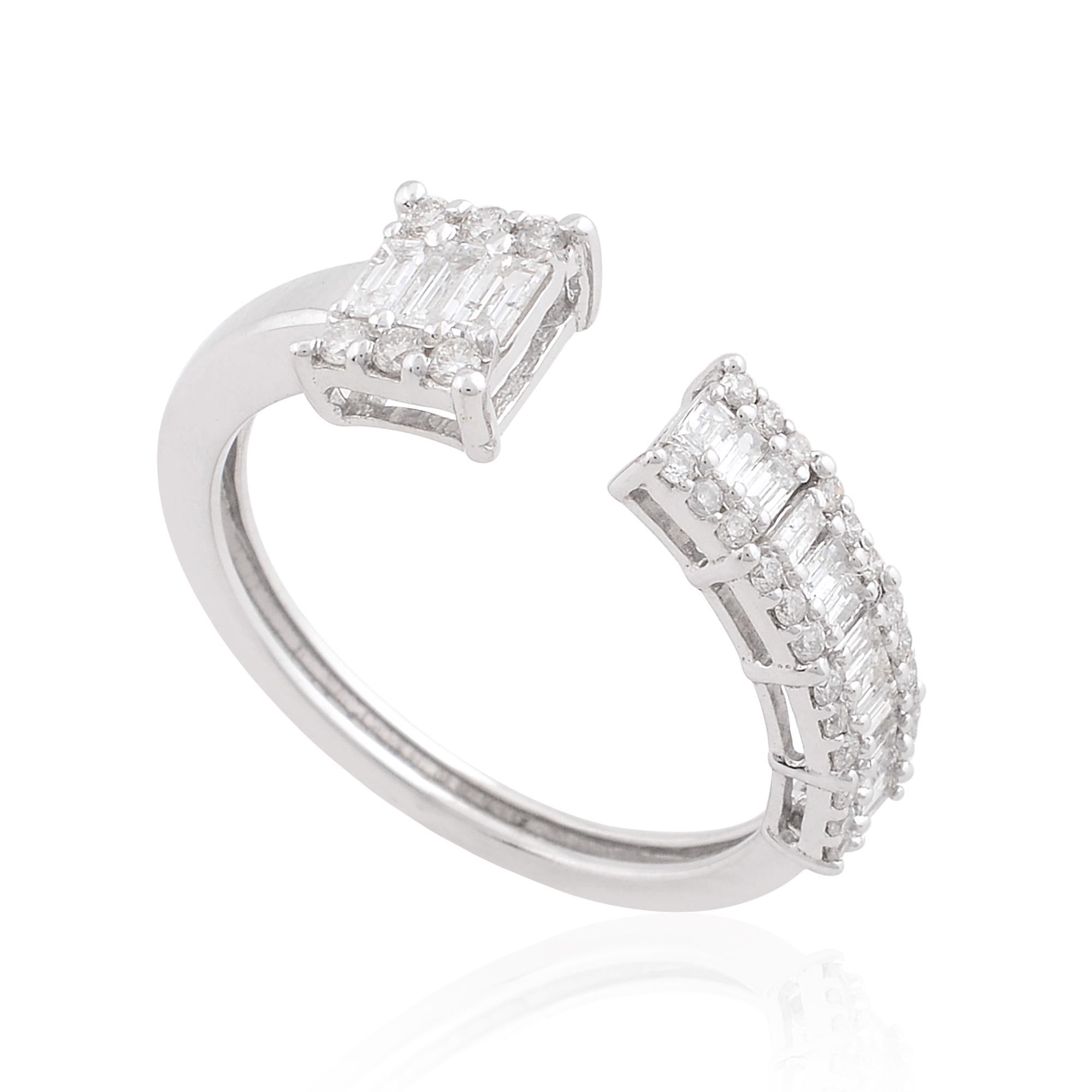 Baguette Cut Natural 0.55 Carat SI/H Baguette Brilliant Cut Diamond Cuff Ring 10k White Gold For Sale