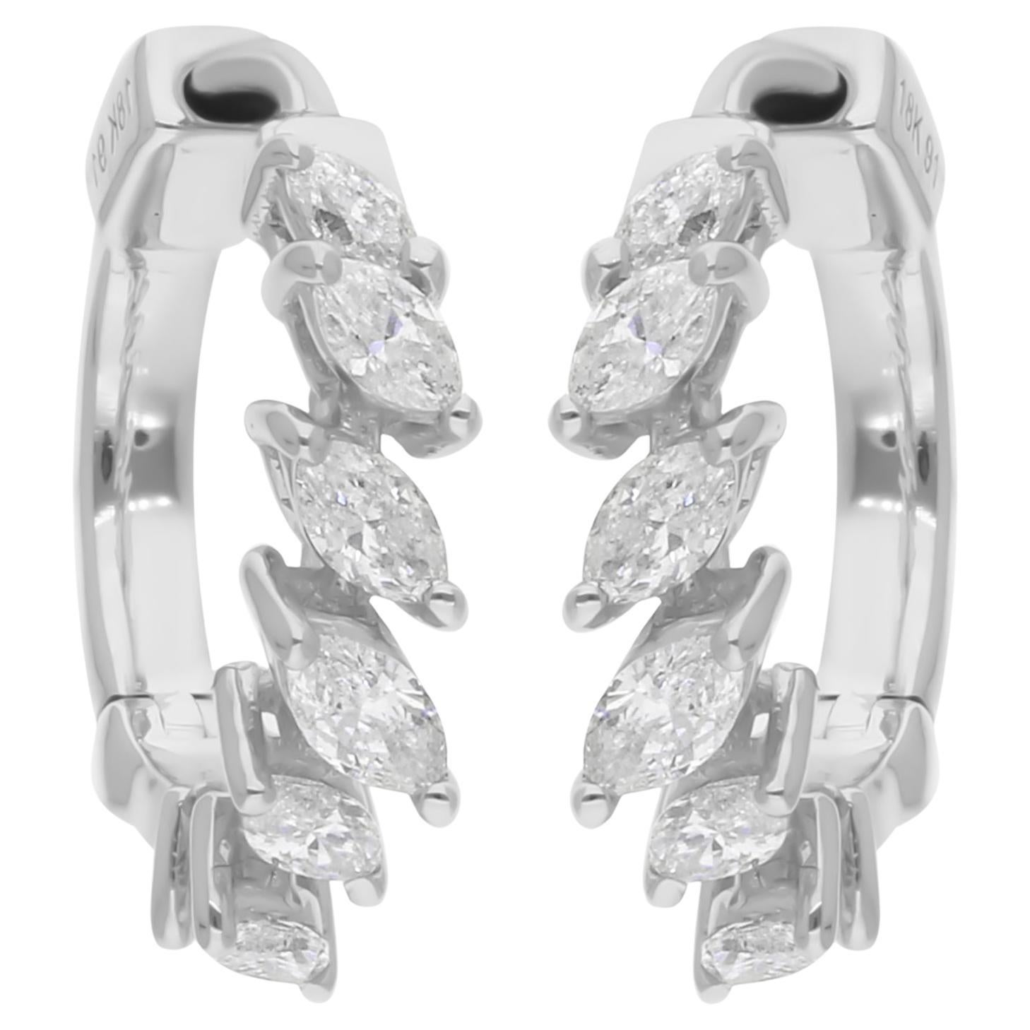Natural 0.55 Carat SI/H Marquise Diamond Earrings 18 Karat White Gold Jewelry